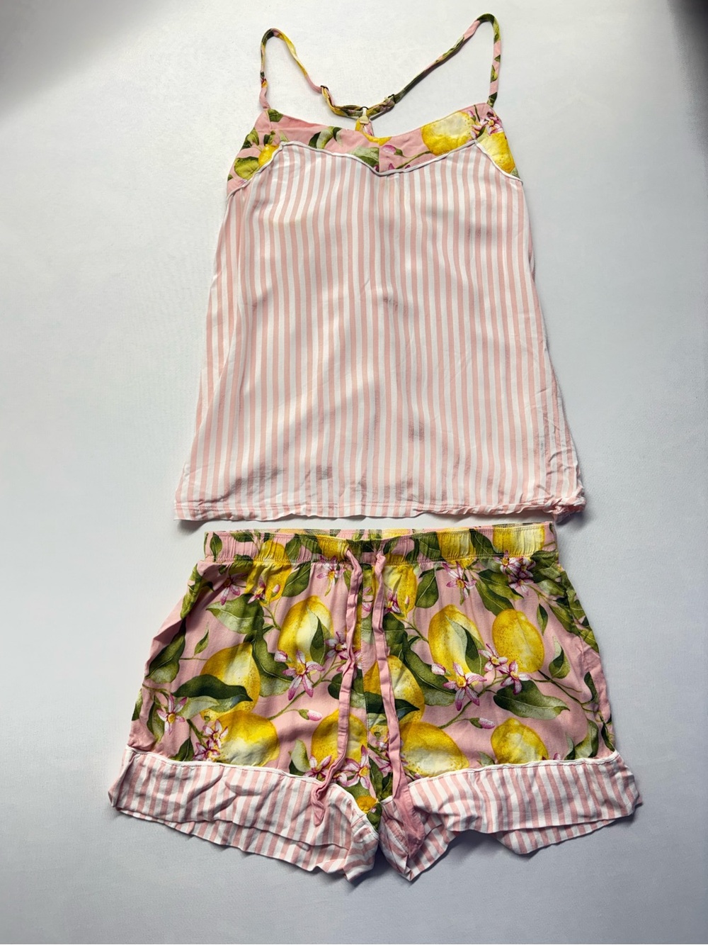 PJ Salvage In Full Bloom Lemon Floral Pajama Set Cami Shorts Small